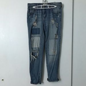 GARAGE Medium Wash Patchwork Boyfriend Jeans